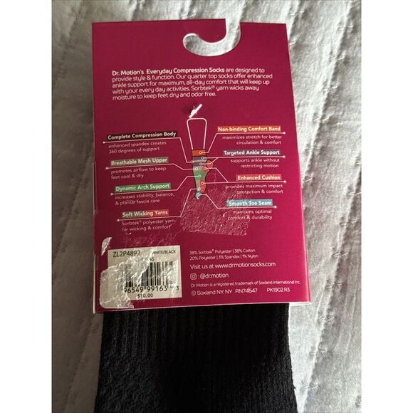 Solid Half-Cushion | Quarter Compression Socks For Women Black And White - Picture 3 of 3